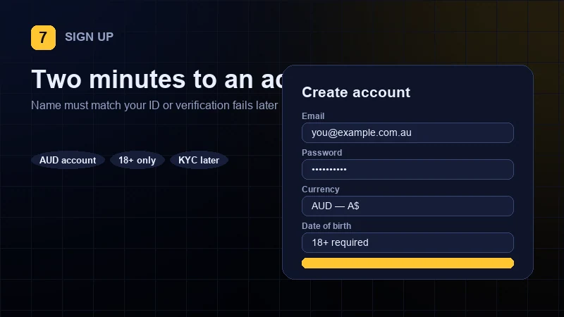 Lucky7even sign up form with AUD currency selected